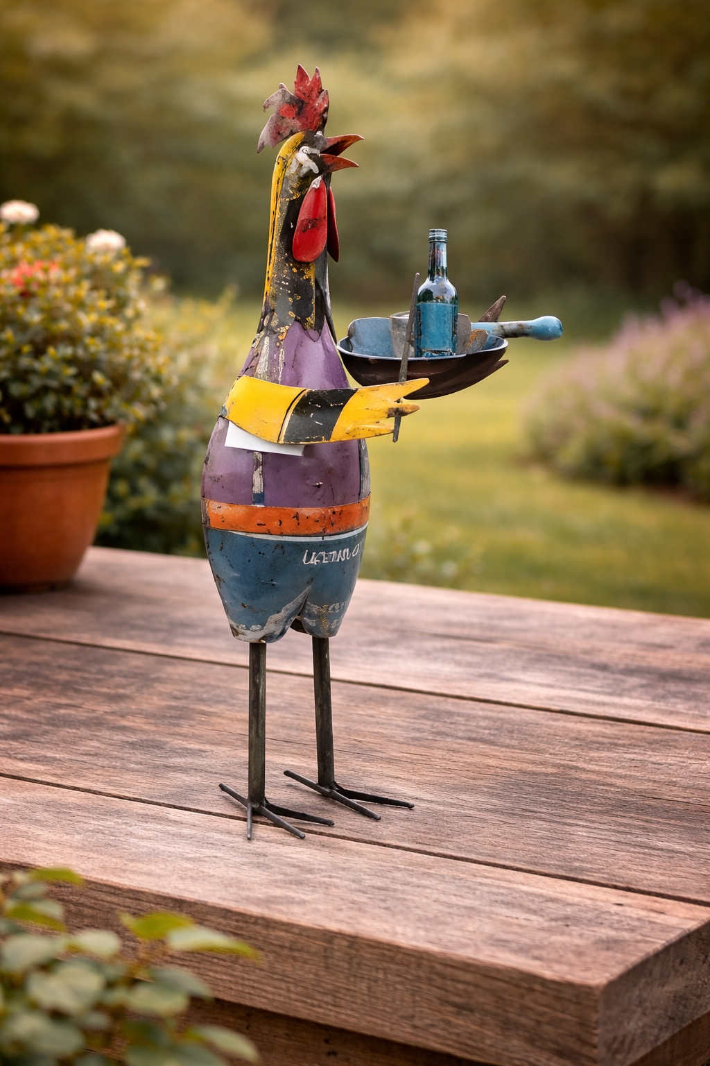 Haan van gerecycled ijzer met viool